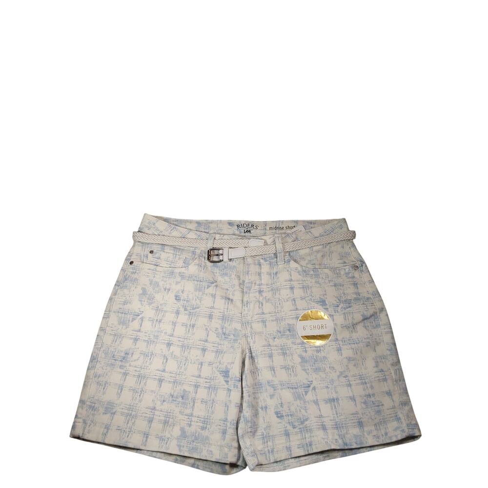 RIDERS BY LEE Mid-Rise Stretch Shorts Size 10 M White Blue Belt Inseam 6"